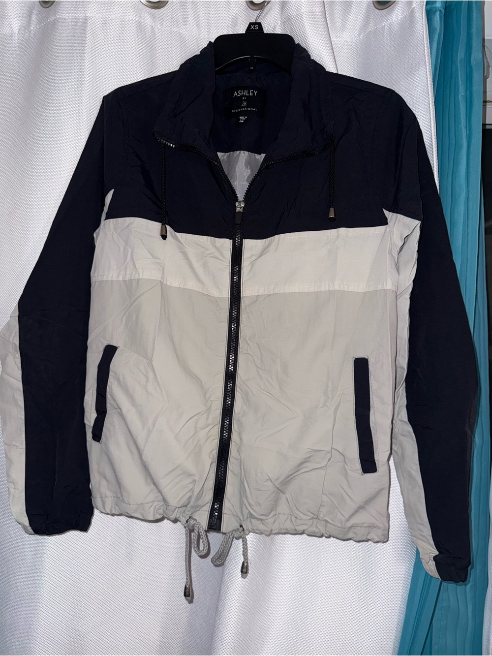Ashley By 26 International Navy and Light Gray Colorblock Windbreaker Jacket